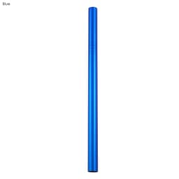 A blue stainless steel drinking straw, measuring 12mm x 215mm. The straw has a smooth, polished finish and features a logo.