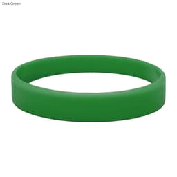 A dark green silicone wristband with a smooth, embossed surface and a circular design.