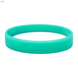 A teal silicone wristband with a smooth surface and a circular shape, featuring a subtle embossed design.