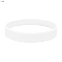 A white silicone wristband with an embossed design, featuring a logo. Suitable for exhibitions and events.