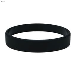 A black silicone wristband with a smooth, embossed surface. It features a logo.