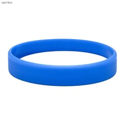 A light blue silicone wristband with a smooth, embossed surface and a simple design.