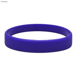 A dark blue silicone wristband with an embossed design, featuring a smooth texture and a round shape.