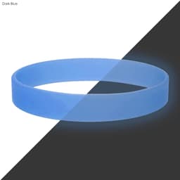 A dark blue silicone wristband with a smooth finish and a subtle glow effect.