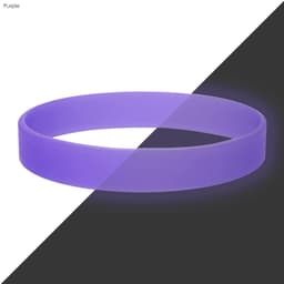 A purple silicone wristband with a smooth finish, featuring a logo. Ideal for exhibitions and events.