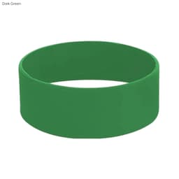 A dark green silicone wristband with a smooth, rounded design. It features a logo.