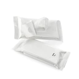 A pack of white wipes, featuring a resealable top, with an additional pack partially opened in the foreground.