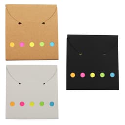 Three envelopes in brown, white, and black, each featuring colourful dots. Each has a logo on the front.