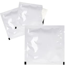Three individual packets containing wet wipes, each with a transparent design and white interior.