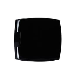A compact mirror in a sleek black design with a simple, modern shape. It features a reflective interior and a brand logo.