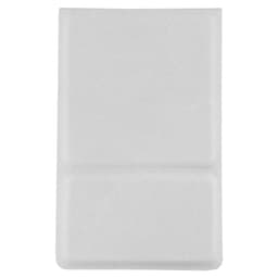 A compact mirror in white, featuring a textured finish, with a logo on the surface.