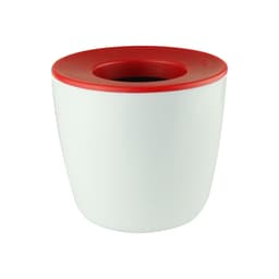A mini desk plant pot in white with a red lid, featuring a simple, modern design and a circular opening.
