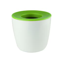 A mini desk plant pot in white with a vibrant green top rim. Features a smooth finish and a circular opening.
