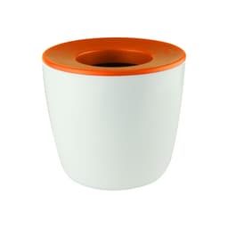 A mini desk plant pot featuring a white body and an orange lid, with a simple, modern design.