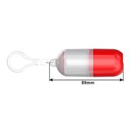 A red and transparent capsule-shaped container with a keychain attachment, measuring 89mm in length.