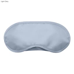 A light grey sleep eye mask with a smooth surface and curved shape, featuring a logo.