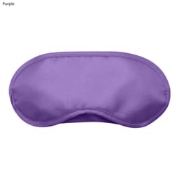 A purple sleep eye mask with a smooth texture, featuring a logo in one corner.