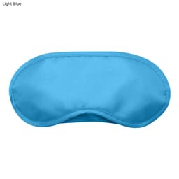 A light blue sleep eye mask with a smooth texture and curved shape, featuring a logo.