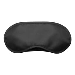 A black sleep eye mask with a smooth finish, designed for comfort and light blocking. Features a logo.
