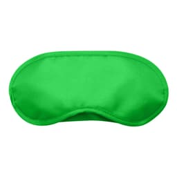 A green sleep eye mask with a smooth surface and contoured shape. It features a logo on one side.