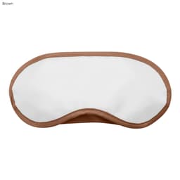 A brown and white sleep eye mask with a smooth texture, featuring a simple design and a logo.