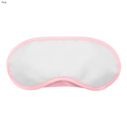 A pink sleep eye mask with a soft fabric surface and a curved shape, ideal for blocking out light.