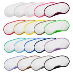 A collection of eye masks in various colours, featuring a soft surface and contrasting edges. Some have branding.