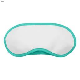 A teal and white sleep eye mask with a soft texture and a casual design. It features a logo on one side.