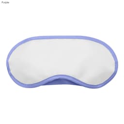 A purple and white sleep eye mask with a smooth surface and a contoured shape. Features a logo.
