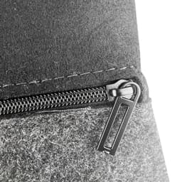 A grey felt carry case featuring a black zipper, showcasing a sleek and minimalist design.