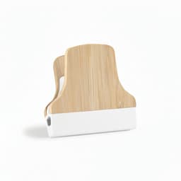 A bamboo fridge magnet clip featuring a natural bamboo finish and a white base. It has a simple, modern design.