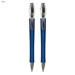 A blue metal pen gift set with a sleek design and a silver clip, featuring two matching pens.
