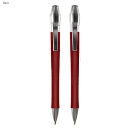 A set of two red metal pens with shiny silver accents and clips, featuring a sleek design.