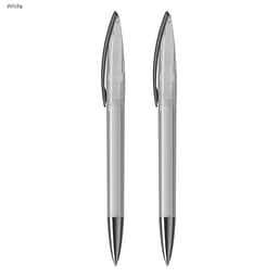 A Luxe pen gift set featuring two white plastic pens with black accents and a branding logo.