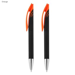 Aster Signature Pen Gift Set featuring two black pens with orange accents and a logo.
