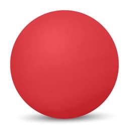 A bright red high bounce ball with a smooth surface and a rounded shape, featuring a logo.