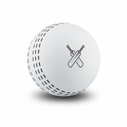 A white cricket ball featuring a black logo of crossed bats, designed for high bounce.