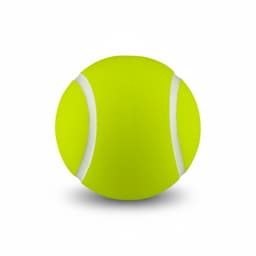 A bright yellow tennis ball featuring white stripes and a smooth surface, with a logo displayed.