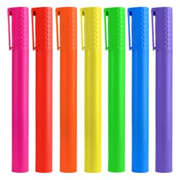 A set of jumbo highlighter pens in pink, red, orange, yellow, green, blue, and purple, featuring a textured grip and clips.