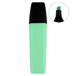 A highlighter with a mint green body and a black cap, featuring a chisel tip for versatile highlighting.