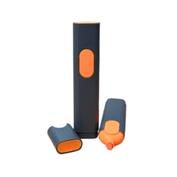 A highlighter set featuring a navy blue body with orange accents and caps, consisting of three pieces.