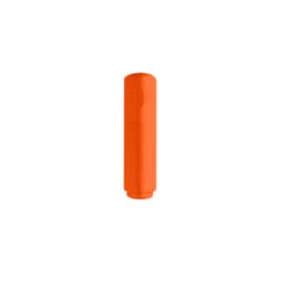 An orange highlighter with a rounded top and a cylindrical body, featuring a branding logo.