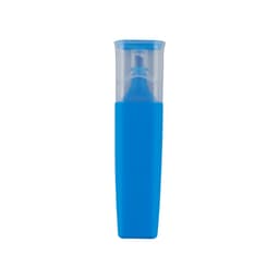 A highlighter in a blue casing with a transparent cap, featuring a fine tip for precise marking.