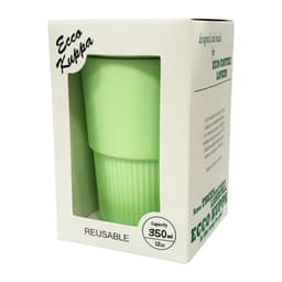 A drink bottle in light green, packaged in a box, featuring a ribbed design and a capacity of 350 ml.