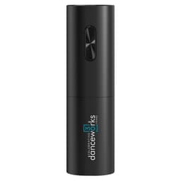 A drink bottle opener in sleek black with a streamlined design and a logo on the surface.