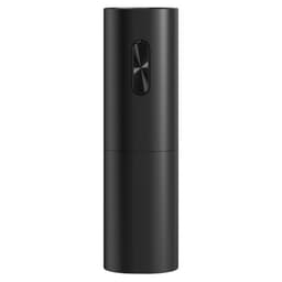 A drink bottle opener in sleek black, featuring a smooth cylindrical design with a button for operation.