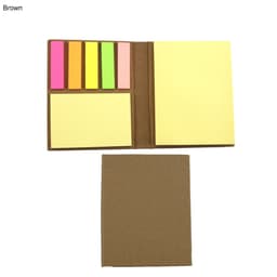 A brown Handy Sticky Note Pad featuring various sized sticky notes in yellow, pink, green, and orange.