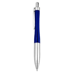 A blue metal pen with a shiny silver clip and tip. Features a smooth, ergonomic design.