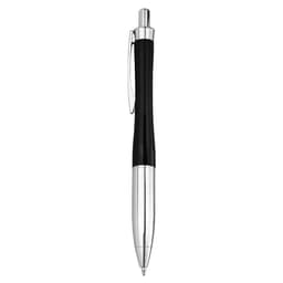 A metal pen in black with a chrome accent, featuring a streamlined design and a clip.