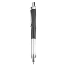 A metal pen in black with silver accents, featuring a clip and a sleek design.
